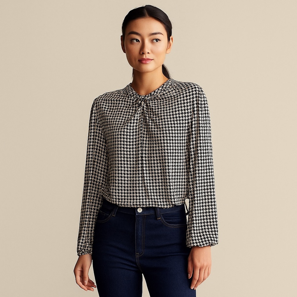 Black Label  Ralph Lauren Classic Black and White Houndstooth Blouse XL